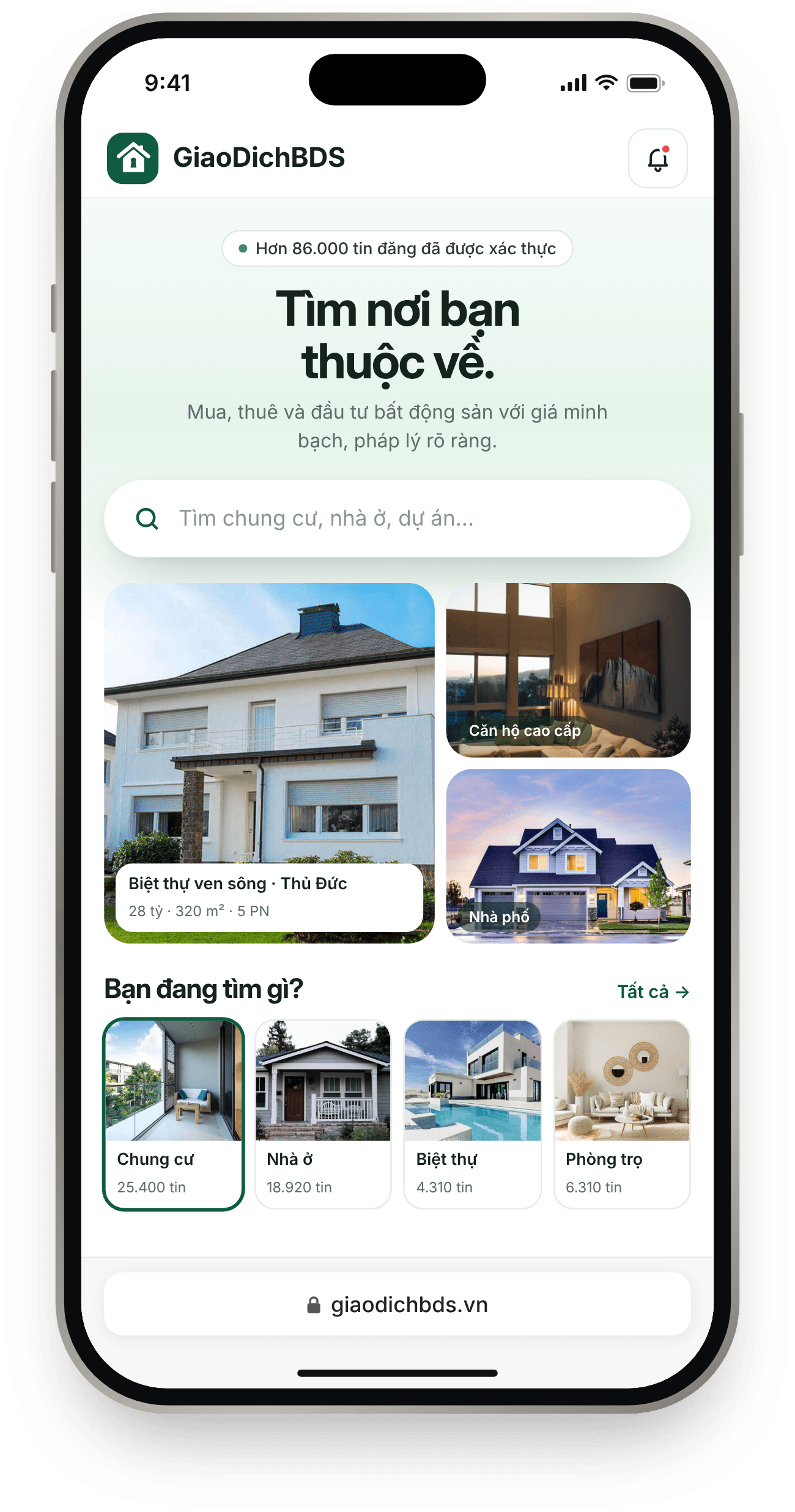 Giao diện ứng dụng GiaoDichBDS trên điện thoại